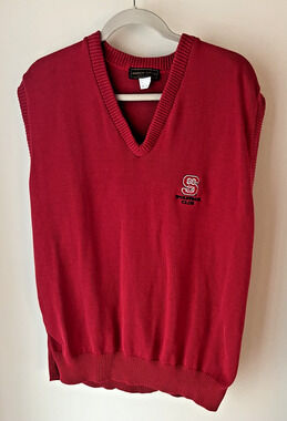 Vintage Andrew Rohan NC State Wolfpack Club Red Knit Sweater Vest V-Neck 2XL USA